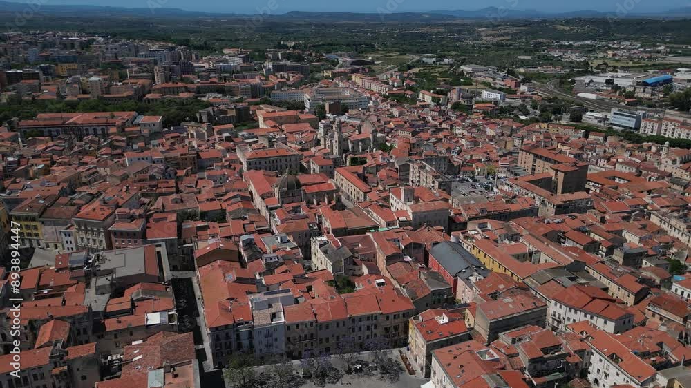 Aerial view of Bosa, a small colourful town near Oristano, Sardinia island, Italy.