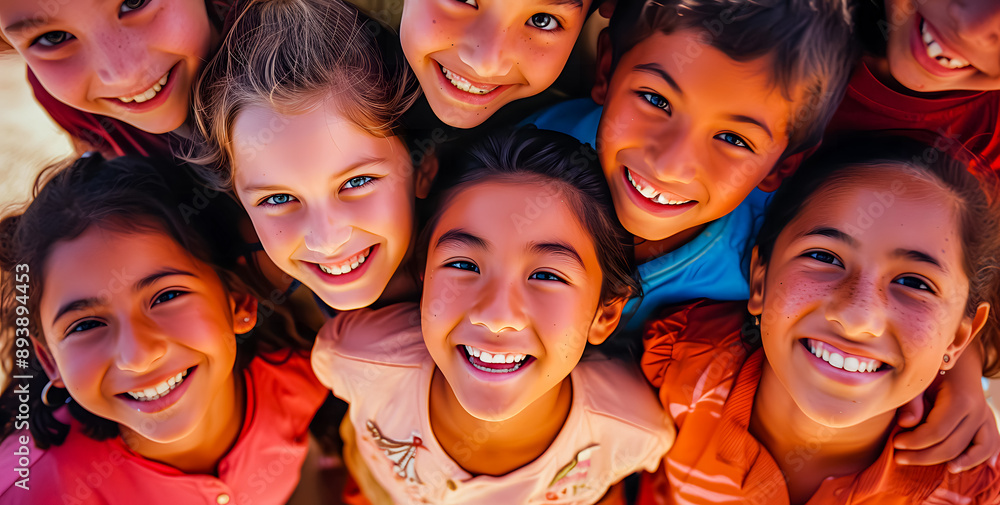 Happy portrait of diversity kids. Happiness, diversity and children friends standing, embracing and bonding with smile Happy portrait of diversity kids. Happiness, diversity and children friends standing, embracing and bonding with smile