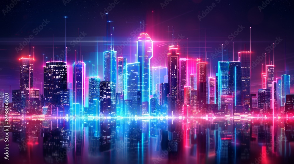 A futuristic cityscape illuminated with vibrant neon lights, reflecting in a tranquil body of water. The image symbolizes urban development, technological advancement, and a modern aesthetic. - A fut A futuristic cityscape illuminated with vibrant neon lights, reflecting in a tranquil body of water. The image symbolizes urban development, technological advancement, and a modern aesthetic. - A fut