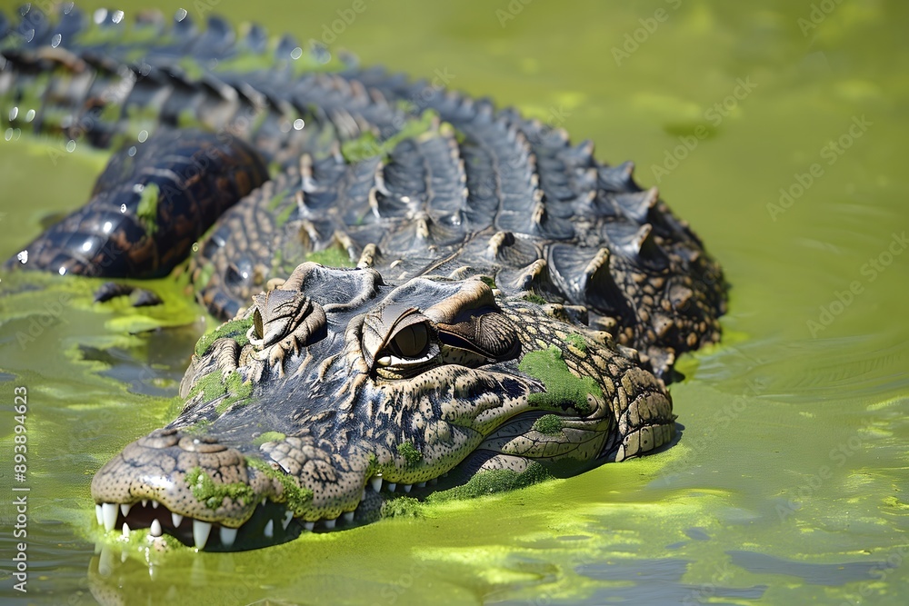 Fototapeta premium Majestic Crocodile Gliding Through Green Waters