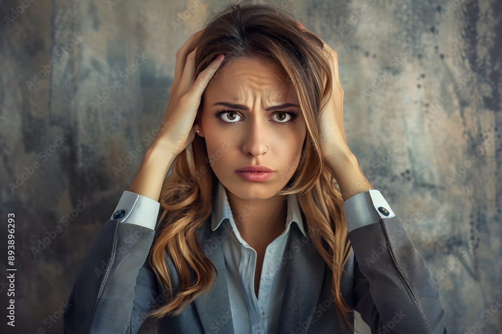 A Woman Expressing Stress and Frustration in a Professional Setting A Woman Expressing Stress and Frustration in a Professional Setting
