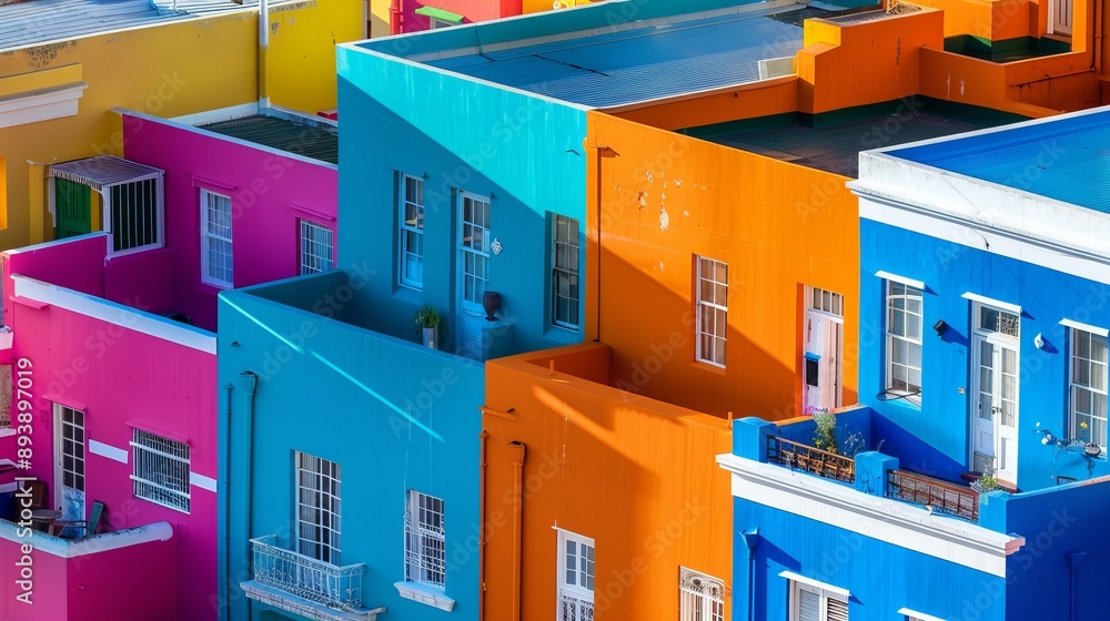 Aerial view of brightly painted, multicolored buildings in an urban setting, illustrating a vibrant, artistic approach to residential community architecture. Aerial view of brightly painted, multicolored buildings in an urban setting, illustrating a vibrant, artistic approach to residential community architecture.