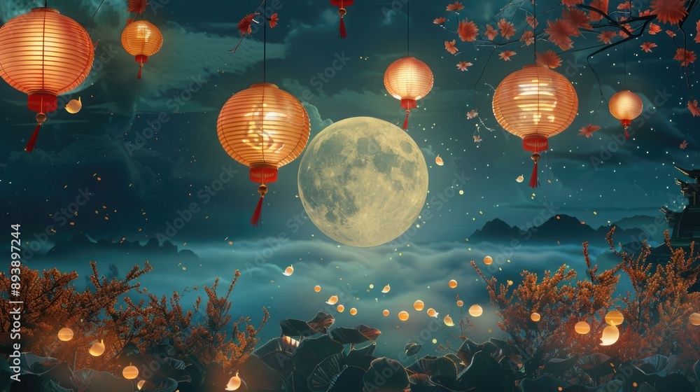 Naklejka premium Background for traditional of Chinese Mid Autumn Festival or Lantern Festival