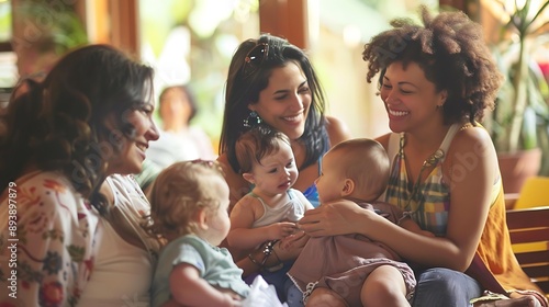 A diverse group of mothers sharing breastfeeding experiences in a support group