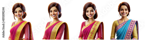  Indian Woman in Traditional Sarees: A collection of 3D  beauty and elegance of an Indian woman in vibrant sarees  cut out dicut PNG on transparent