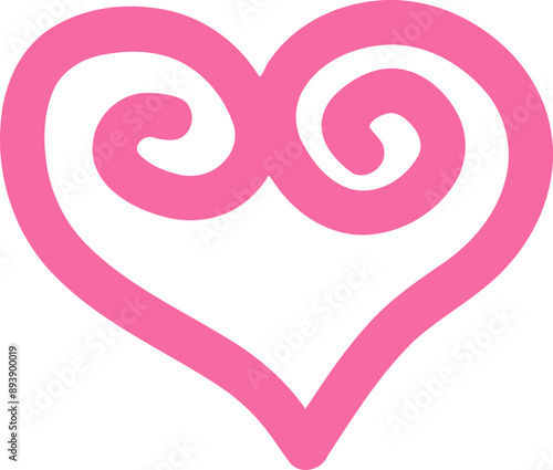 Pink Curly Heart Doodle Illustration 