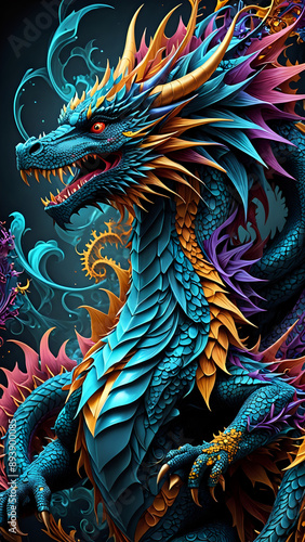 Wallpaper Mural Abstraktion Drache auf dunklem 9x16. Hintergrund für das Design 2. Torontodigital.ca