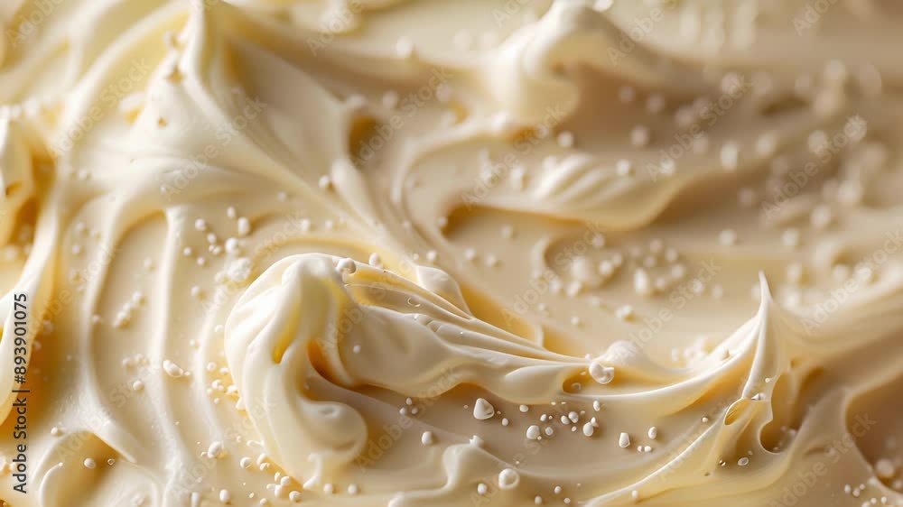 A closeup of a soft whipped body butter with visible specks of shea butter cocoa butter and coconut oil all blending together to create a rich and creamy texture. A closeup of a soft whipped body butter with visible specks of shea butter cocoa butter and coconut oil all blending together to create a rich and creamy texture.