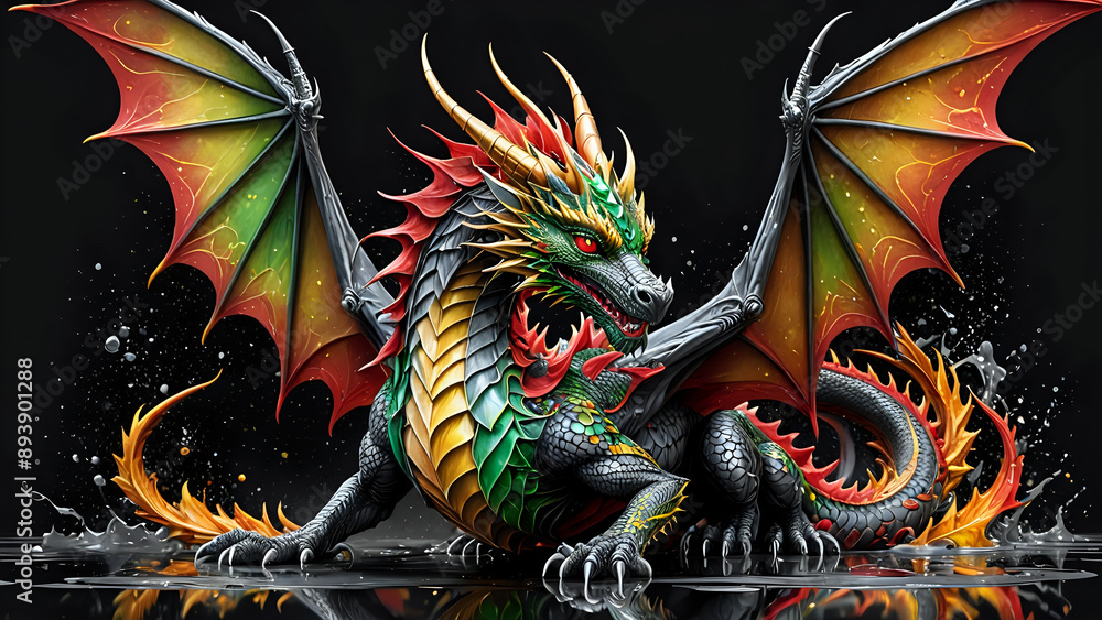 Fototapeta premium Abstraktion Drache auf schwarz 16x9. Hintergrund für das Design 3.