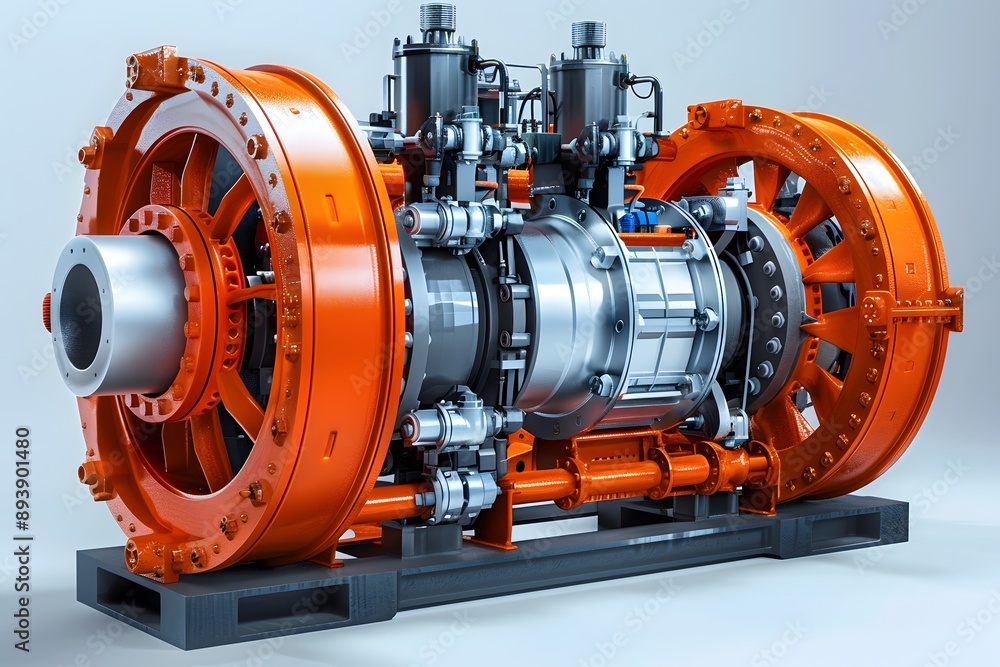 Detailed View of a High-Performance Turbine Engine with Orange Accents Detailed View of a High-Performance Turbine Engine with Orange Accents