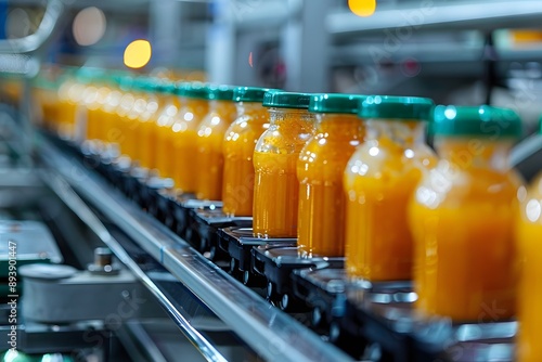 Bottling Process of Fresh Orange Juice in a Modern Factory
