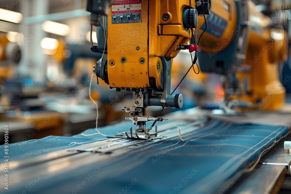 Industrial Sewing Machine in Action at a Textile Factory Industrial Sewing Machine in Action at a Textile Factory