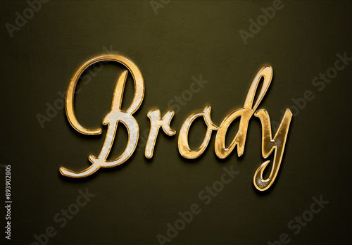 Old gold text effect of name Brody with 3D glossy style Mockup. photo