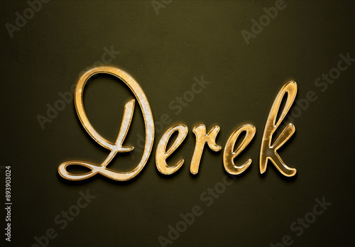 Old gold text effect of name Derek with 3D glossy style Mockup.