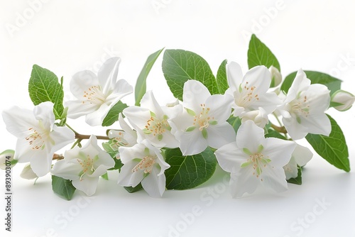 Delicate White Blossoms with Lush Green Leaves