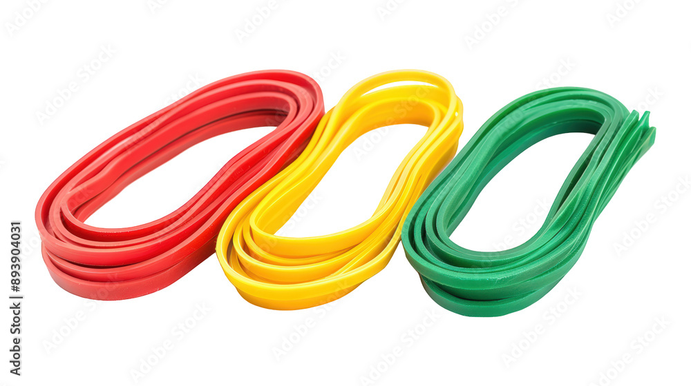 Collection Of Mixed Resistance Bands Red Yellow And Green For Home Workout Ads And Promotions isolated on transparent background. Generative ai Collection Of Mixed Resistance Bands Red Yellow And Green For Home Workout Ads And Promotions isolated on transparent background. Generative ai