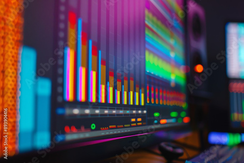 Wallpaper Mural Vibrant bar charts on a digital screen awash in myriad colors, signifying a dynamic interface used for data analysis or creative audio mixing. Torontodigital.ca