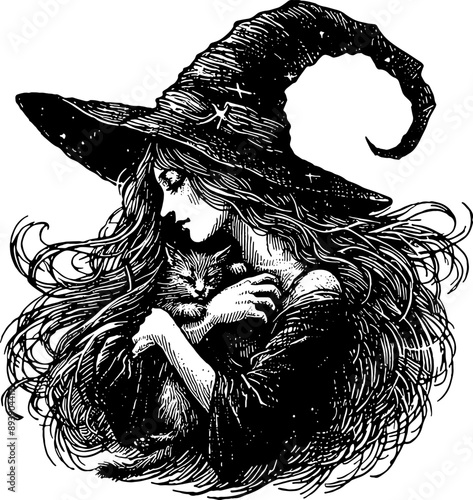 Witch Or Sorceress Holding Black Cat