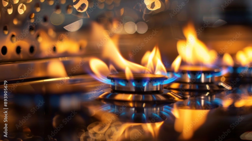 custom made wallpaper toronto digitalA closeup of a modern stovetop with blue flames dancing on the burners