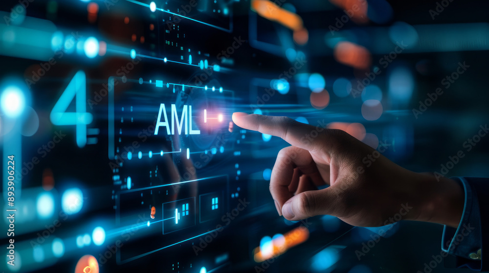 Businessman touching digital screen with finger pointing at the word Businessman touching digital screen with finger pointing at the word