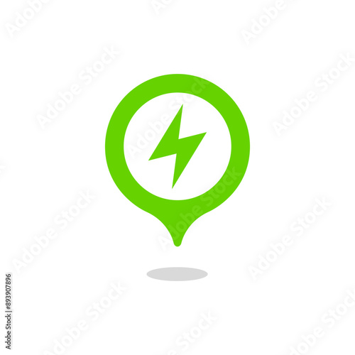 Lightning icon. High voltage. Charging location. Electric charging. Thunderbolt sign. Charging icon. Electricity sign. Power socket. Electrical wire. Charger sign. Charging battery. Map pointer. Pin 