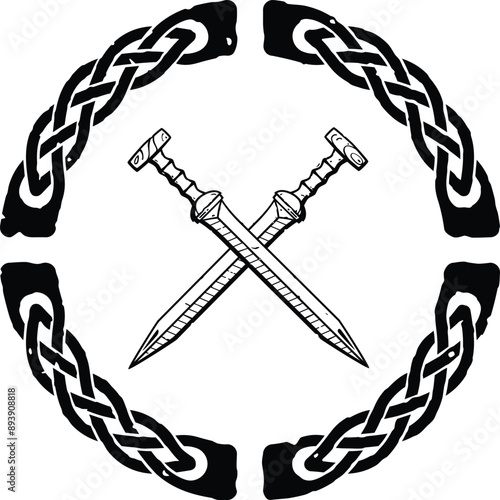 Crossed Gladiuses in Celtic Knot Circle Pattern