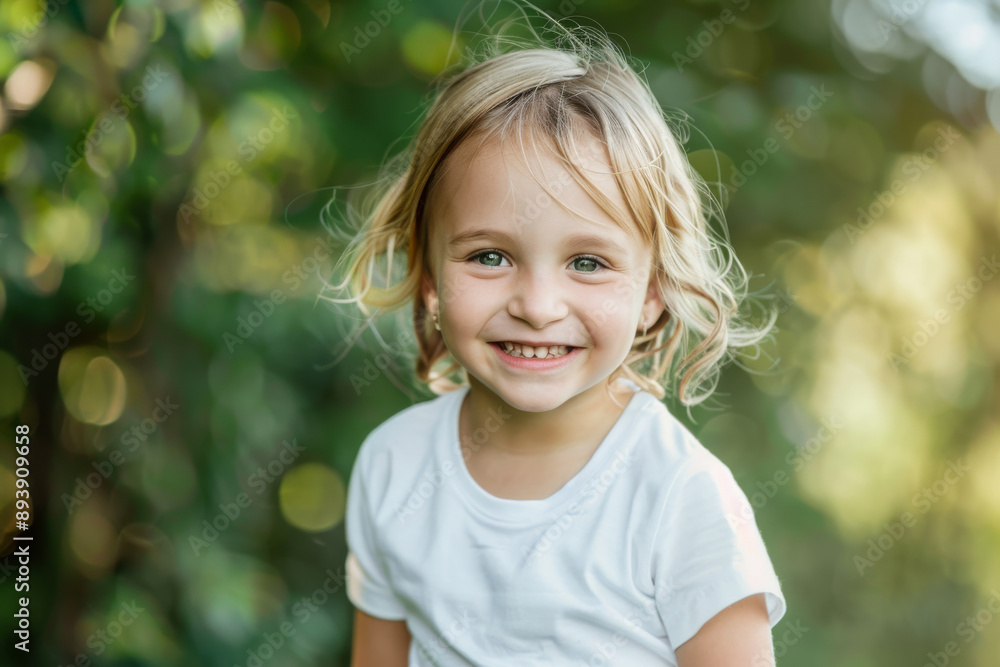 A young girl with a gap-toothed grin stands against a neutral backdrop, her lively expression captured in a white t-shirt. A young girl with a gap-toothed grin stands against a neutral backdrop, her lively expression captured in a white t-shirt.