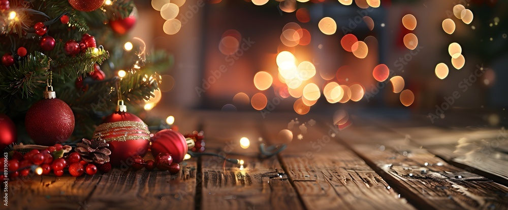 A beautifully decorated Christmas tree with ornaments and festive lights creates a warm holiday atmosphere in this cozy scene. A beautifully decorated Christmas tree with ornaments and festive lights creates a warm holiday atmosphere in this cozy scene.