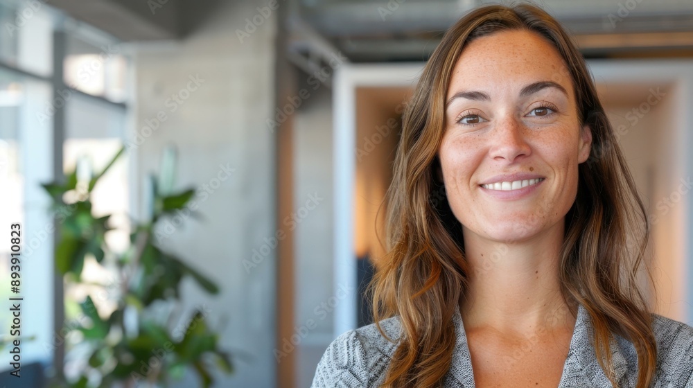 Portrait of a smiling woman in an office. Portrait of a smiling woman in an office.