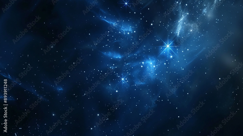 Obraz premium An image showcasing a mesmerizing view of the universe with countless stars and constellations shining brightly against a dark blue backdrop, evoking a sense of wonder and infinity.