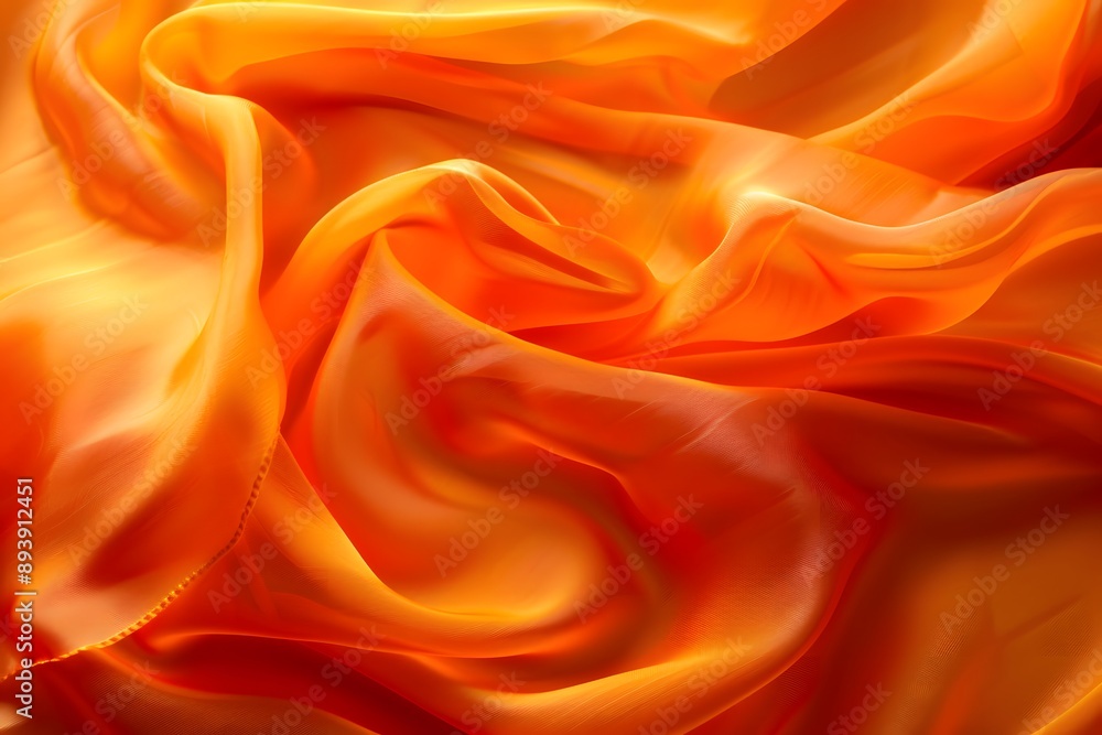 Fototapeta premium Vibrant Orange Silk Fabric with Flowing Texture