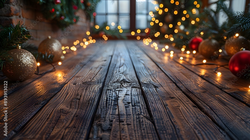 A cozy indoor scene featuring a wooden floor adorned with sparkling Christmas ornaments and illuminated by soft, warm lights, creating a festive atmosphere. A cozy indoor scene featuring a wooden floor adorned with sparkling Christmas ornaments and illuminated by soft, warm lights, creating a festive atmosphere.