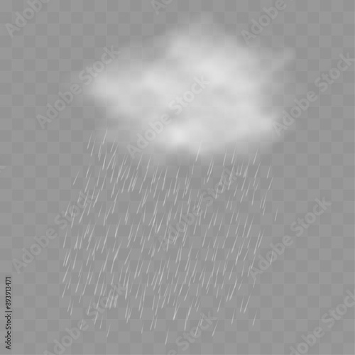 White cloud is raining on a transparent background. Vector stock illustration.