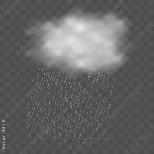 White cloud and rain on a transparent background. Vector stock illustration.