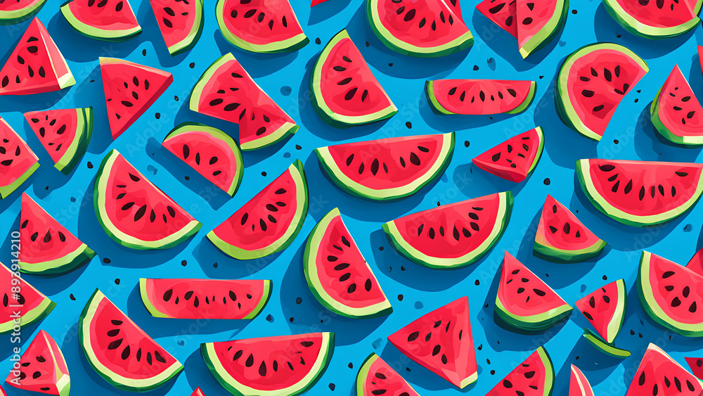 Watermelon Wonderland! Juicy Slices Pop on Blue Watermelon Wonderland! Juicy Slices Pop on Blue