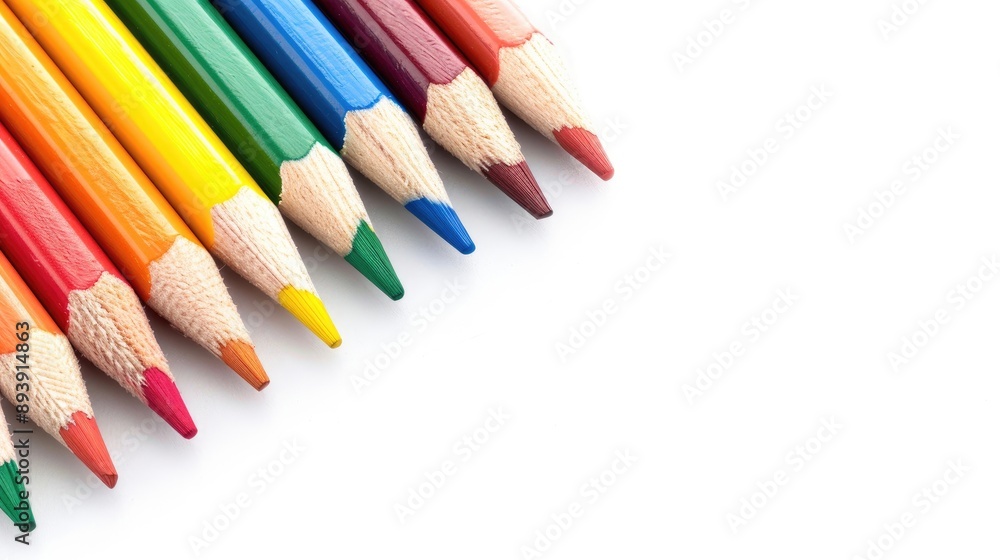 Colorful rainbow pencils on white background School supplies Colorful rainbow pencils on white background School supplies