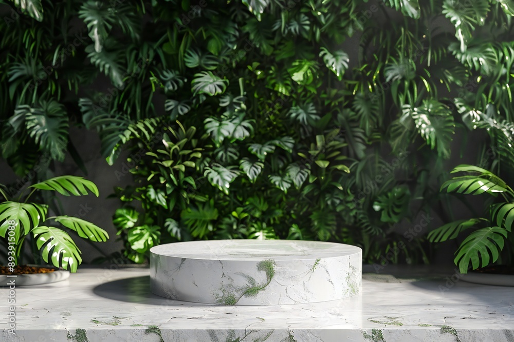 Podium background product green nature 3D forest stand white plant. Cosmetic background product podium display wood jungle studio garden beauty platform presentation mockup pedestal stone tropical Podium background product green nature 3D forest stand white plant. Cosmetic background product podium display wood jungle studio garden beauty platform presentation mockup pedestal stone tropical