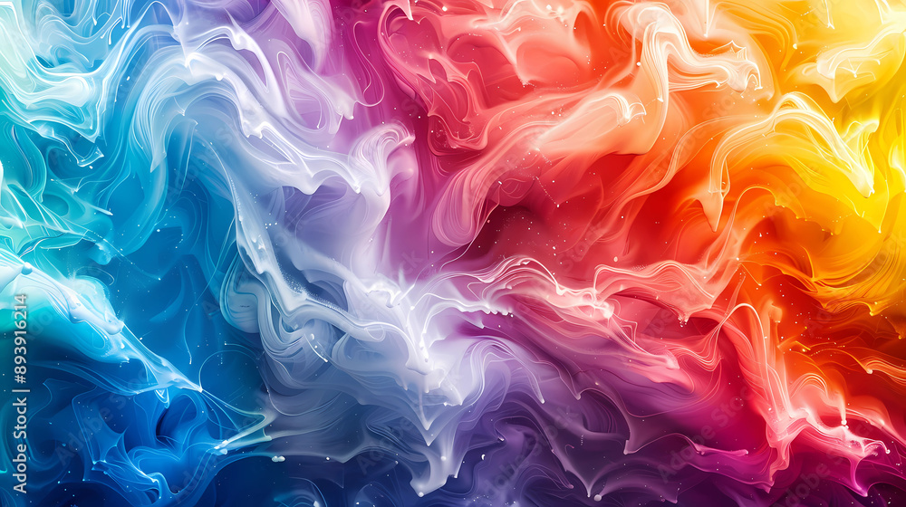 Colorful Ink Explosion: Rainbow Background with Abstract Cloud Swirls Colorful Ink Explosion: Rainbow Background with Abstract Cloud Swirls