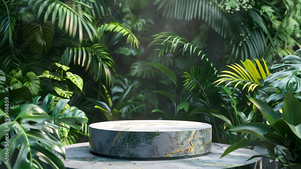 Podium background product green nature 3D forest stand white plant. Cosmetic background product podium display wood jungle studio garden beauty platform presentation mockup pedestal stone tropical Podium background product green nature 3D forest stand white plant. Cosmetic background product podium display wood jungle studio garden beauty platform presentation mockup pedestal stone tropical