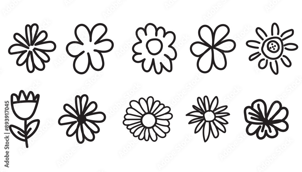 Icon set of daisy flowers . vector hand-drand flower icon isolated on a white background. Icon set of daisy flowers . vector hand-drand flower icon isolated on a white background.