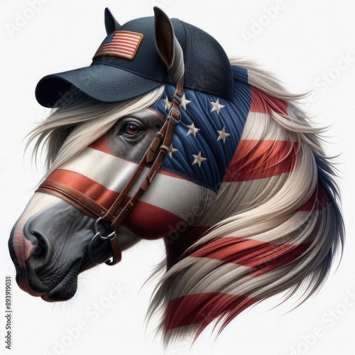 USA, Hand drawing watercolor illustrations, AMERICan flag, symbol of America, horse, eagle bird