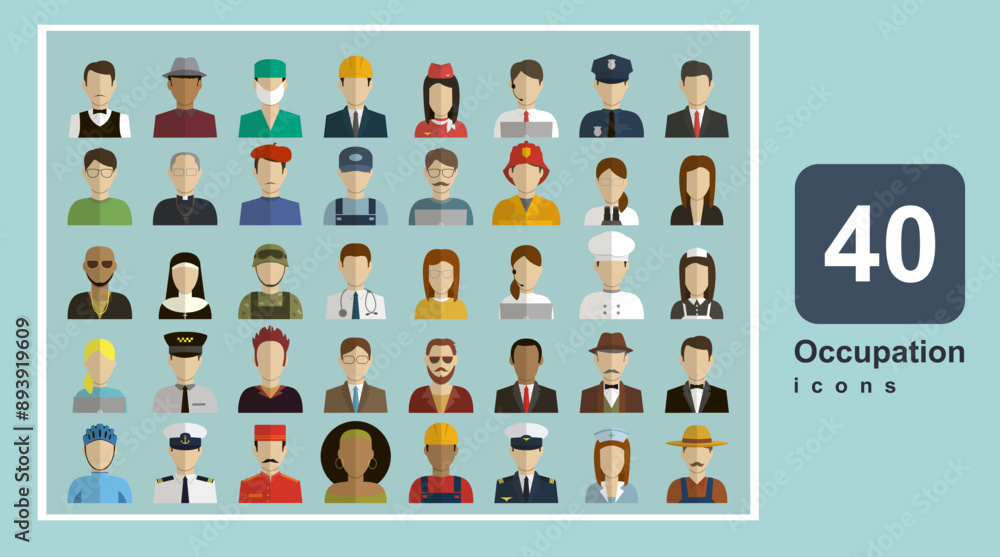 Fototapeta premium Occupation icon set. People of different occupations. Professions set. Avatar icons. Vector illustration