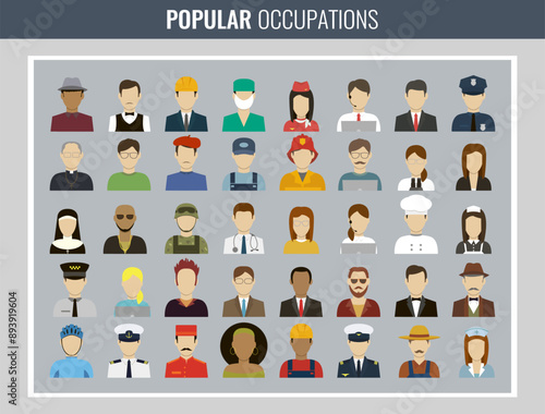 Occupation icon set. People of different occupations. Professions set. Avatar icons. Vector illustration