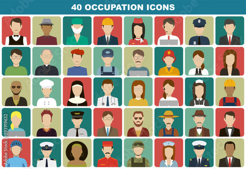 Occupation icon set. People of different occupations. Professions set. Avatar icons. Vector illustration