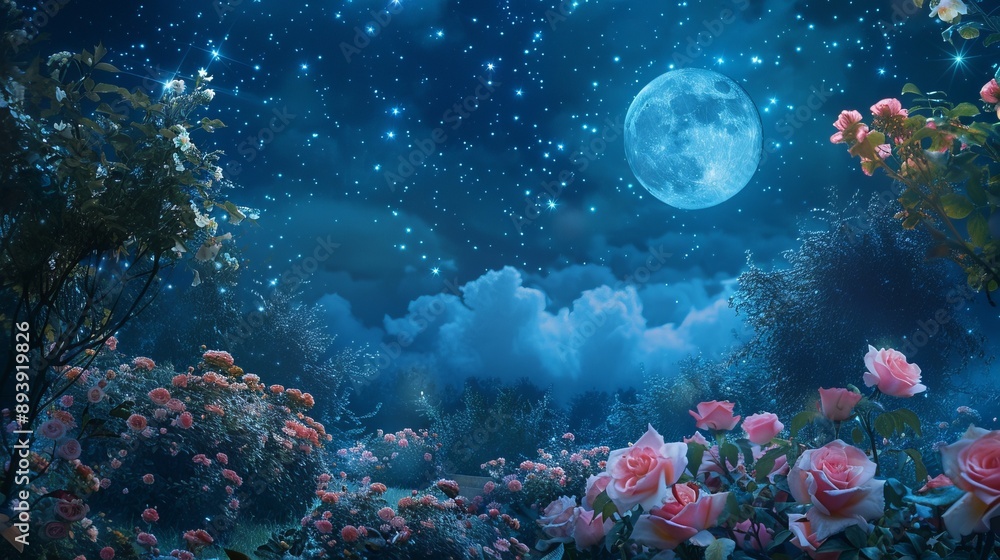 Under a brilliant starry sky, this enchanting image captures a beautiful garden filled with blossoming flowers, illuminated by the gentle glow of the moon and stars. Under a brilliant starry sky, this enchanting image captures a beautiful garden filled with blossoming flowers, illuminated by the gentle glow of the moon and stars.