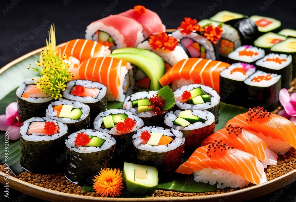 vibrant sushi rolls served soy sauce japanese cuisine concept, colorful, plate, food, meal, delicious, traditional, asian, assortment, fresh, raw, fish, rice vibrant sushi rolls served soy sauce japanese cuisine concept, colorful, plate, food, meal, delicious, traditional, asian, assortment, fresh, raw, fish, rice