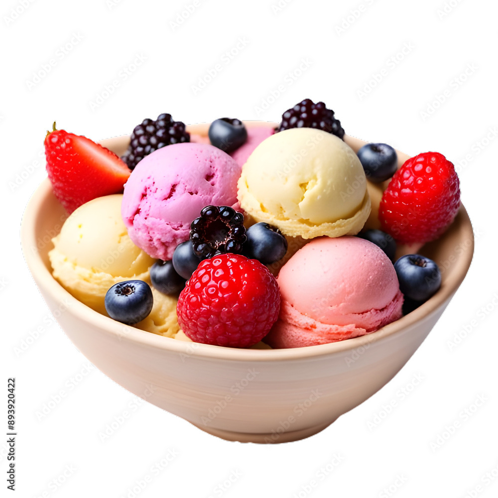 Colorful ice cream with berries in a bowl isolated Colorful ice cream with berries in a bowl isolated