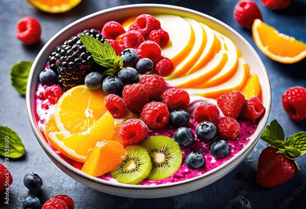 refreshing fruit infused yogurt bowl fresh berries citrus slices, healthy, breakfast, snack, colorful, delicious, creamy, nutritious, diet, eating, organic refreshing fruit infused yogurt bowl fresh berries citrus slices, healthy, breakfast, snack, colorful, delicious, creamy, nutritious, diet, eating, organic