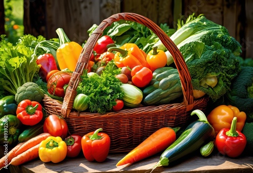 vibrant display seasonal vegetables arranged rustic wicker basket showcasing bounty harvest, organic, fresh, colorful, produce, garden, healthy, autumn