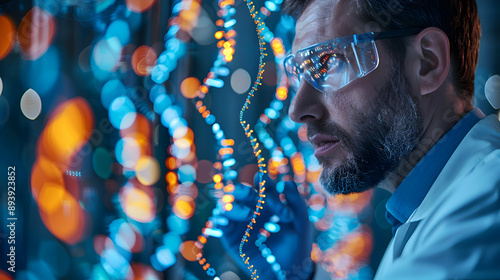 Scientists using Bioinformatics to decode the human genome in a high-tech facility
